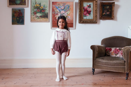 【予約】<Little Cotton Clothes> Velvet Dhalia romper in Sugarplum