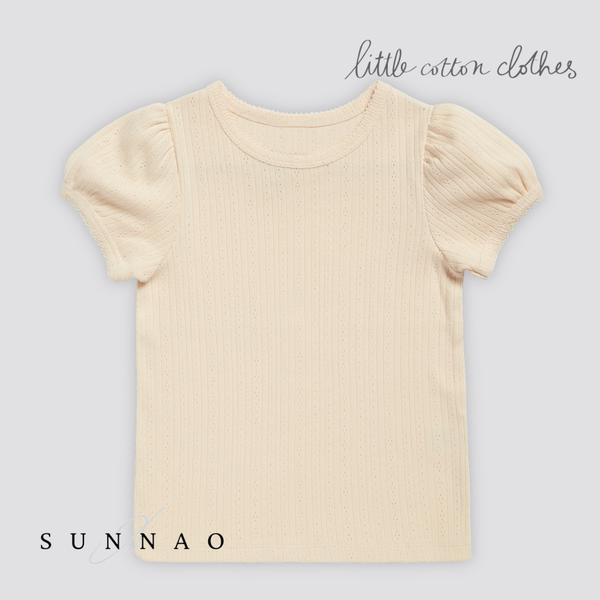 <Little Cotton Clothes> Pointelle T-shirt in Buttermilk　