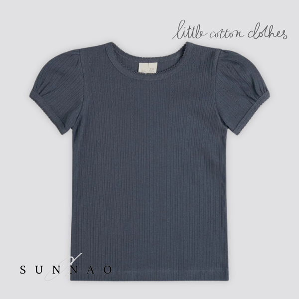 <Little Cotton Clothes> Pointelle T-shirt in Storm