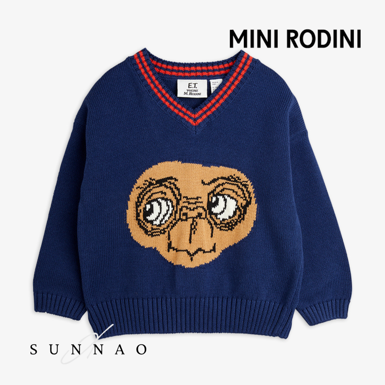 <Mini Rodini> E.T. intarsia v-neck sweater