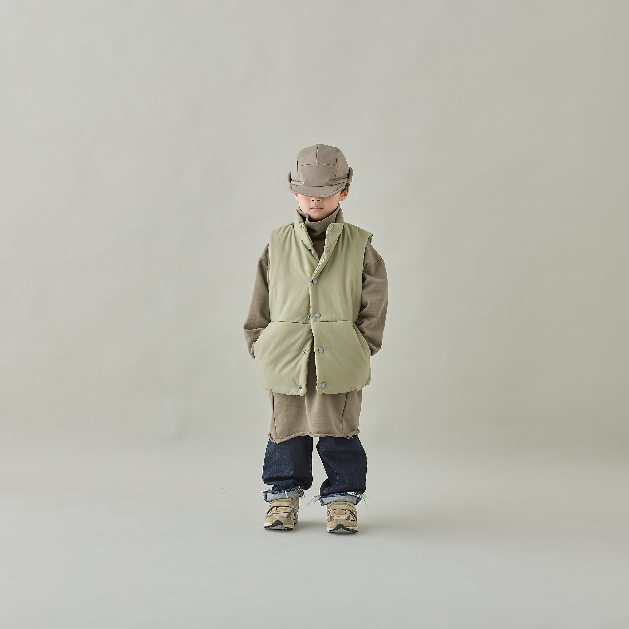 <Moun ten.> ear muffs puffcap - black/khaki/oyster