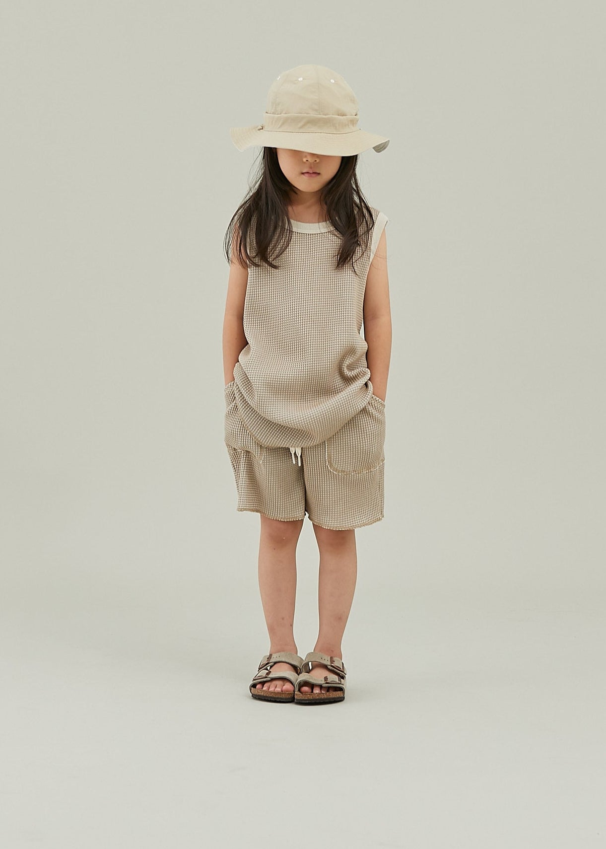 <Moun ten.>bicolor waffle tanktop - SAND/ECRU（95-140）