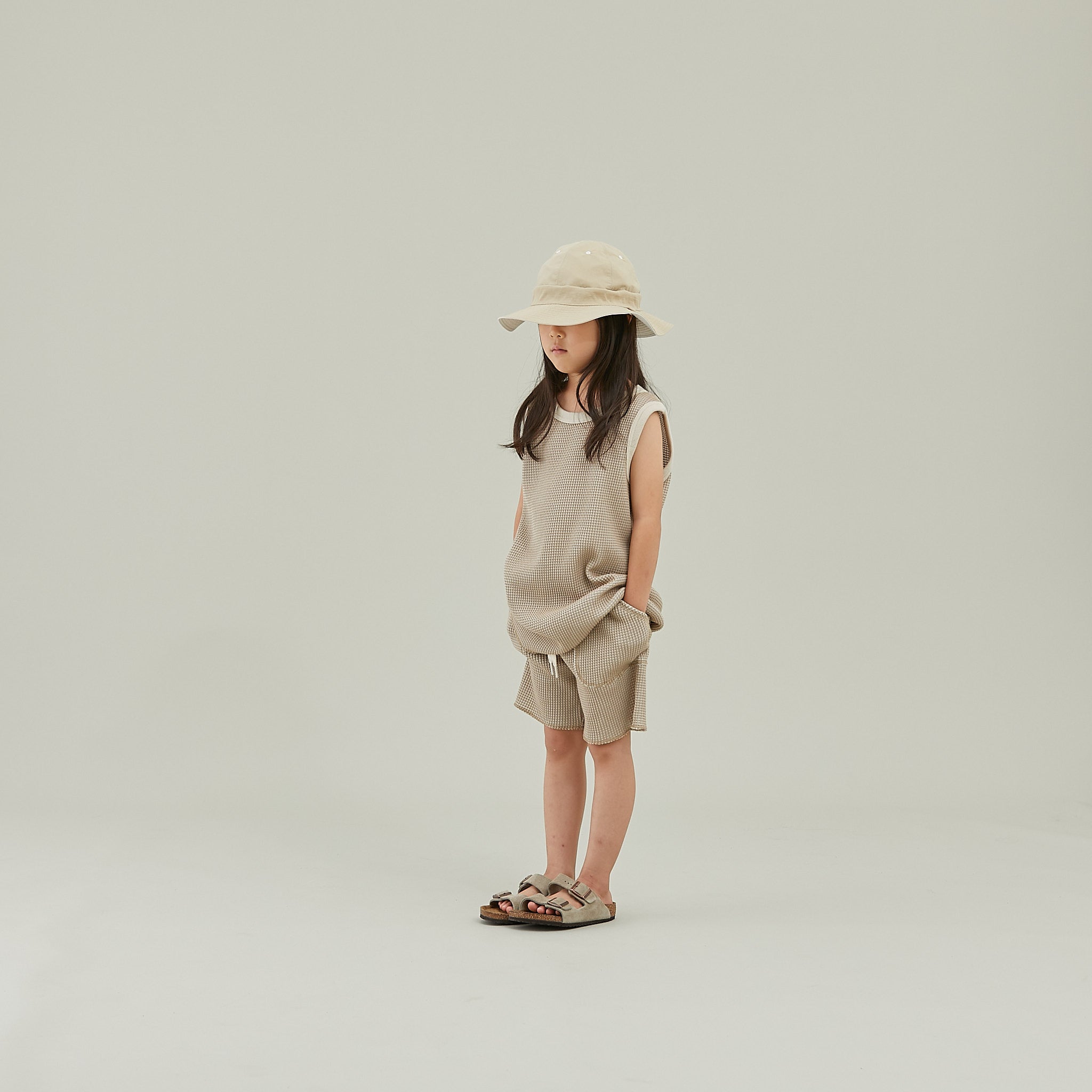 <Moun ten.>bicolor waffle tanktop - SAND/ECRU（95-140）