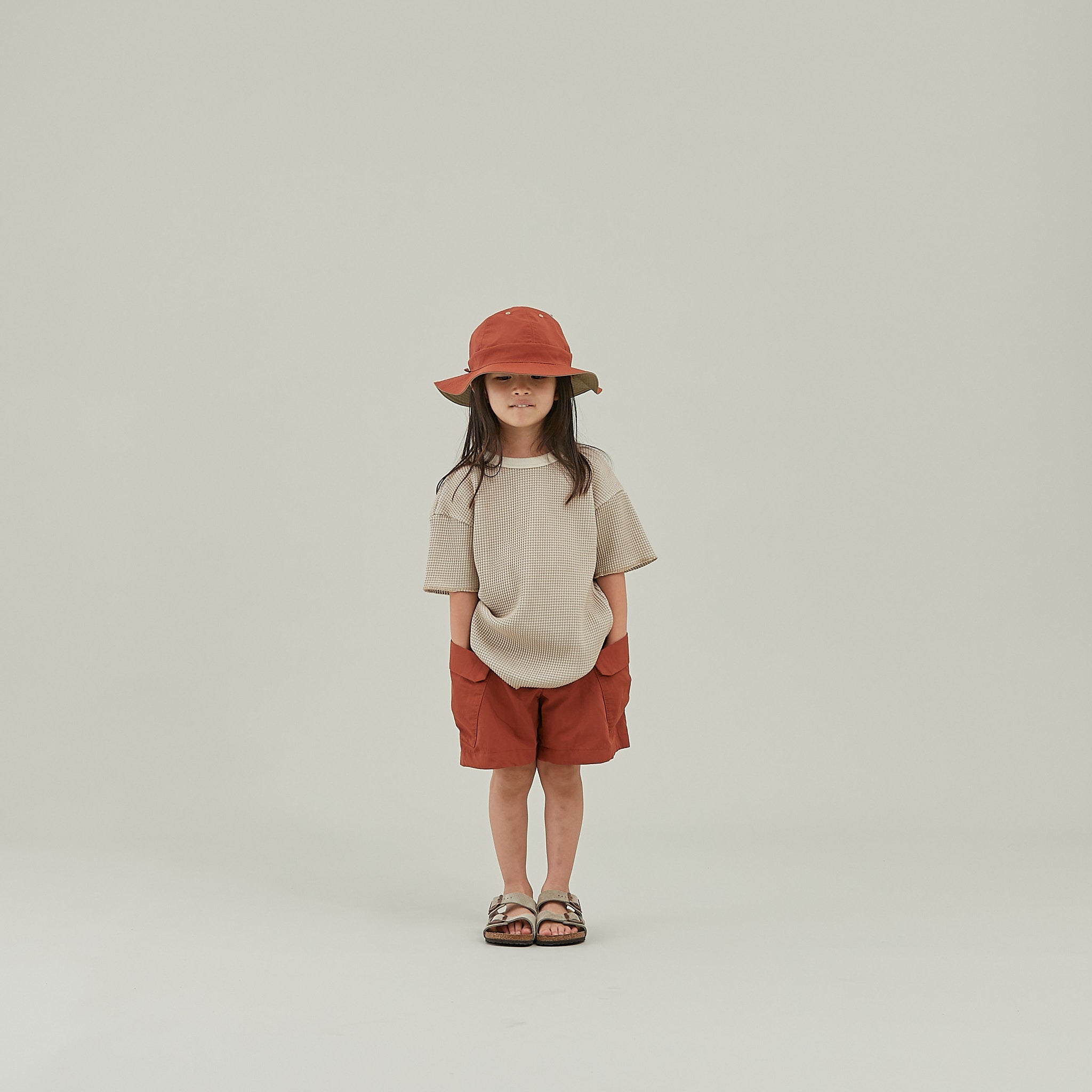 <Moun ten.>bicolor waffle T - SAND/ECRU（95-140）