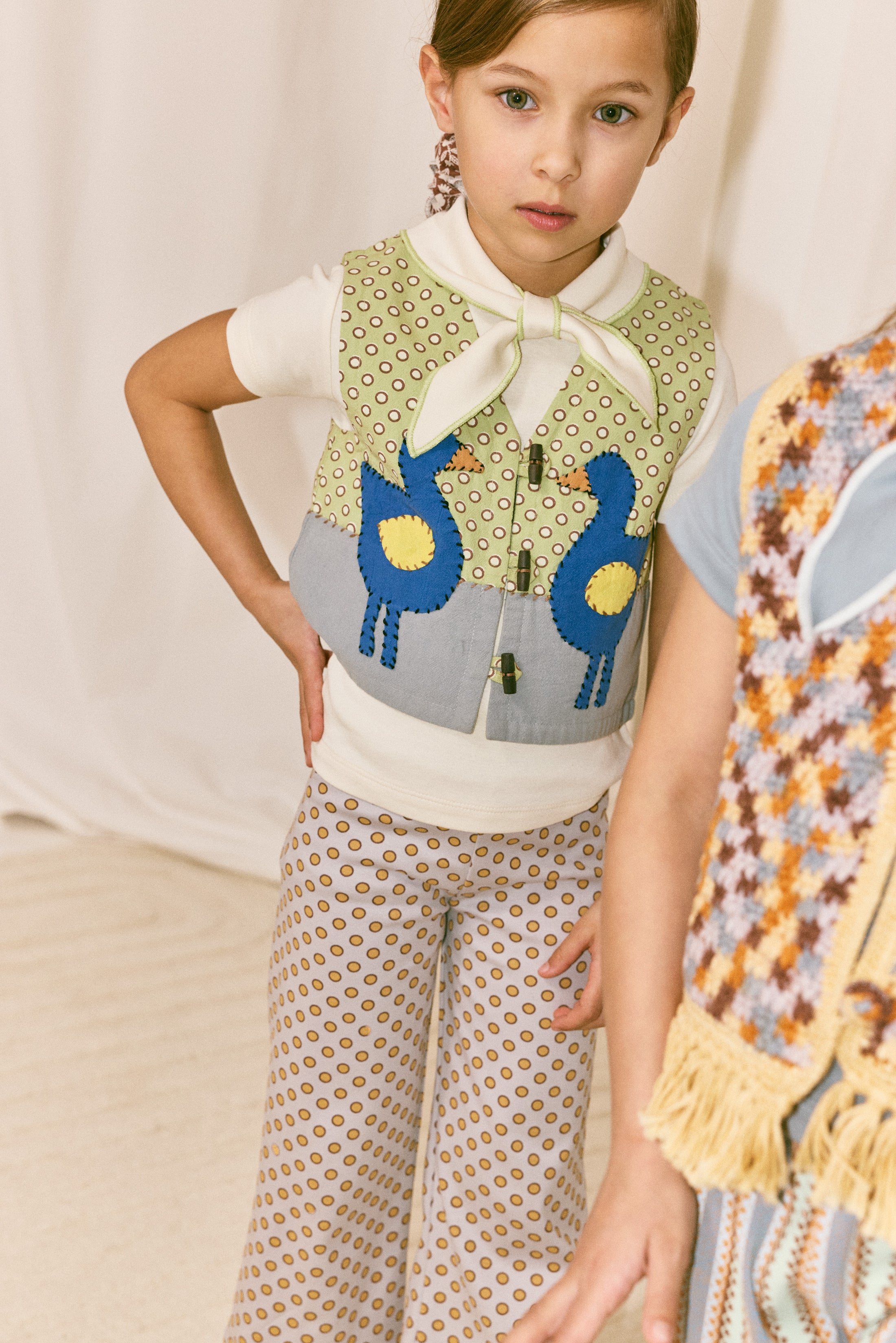 <Misha&Puff> FLOCK APPLIQUE VEST - AVENTURINE BEN-DAY DOTS