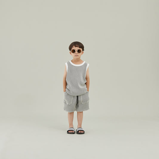 <Moun ten.>bicolor waffle tanktop - ECRU/CHARCOAL（95-140）