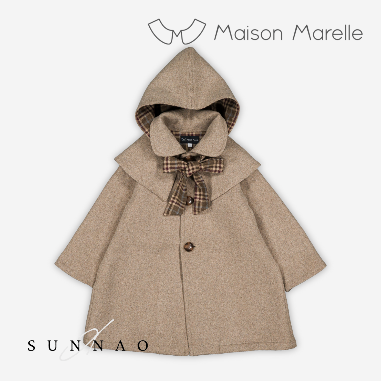 【予約】<Maison marelle> Coat long CLUNY amovible hood collar - wool nougat