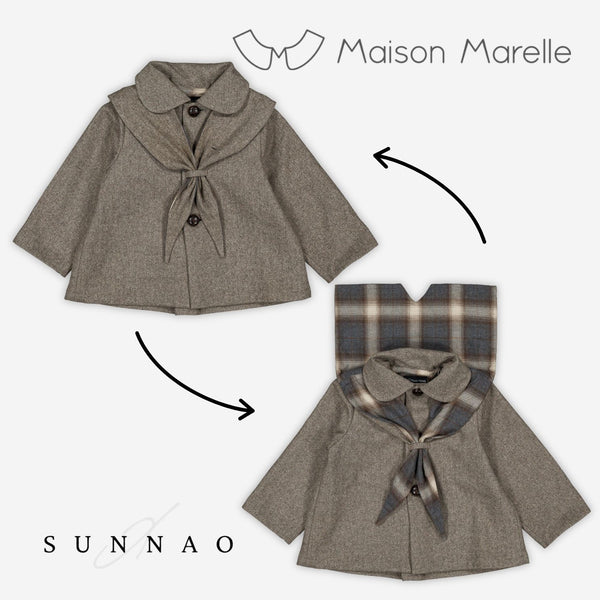 【予約】<Maison marelle> Coat short VOLTAIRE- wool chevron stone