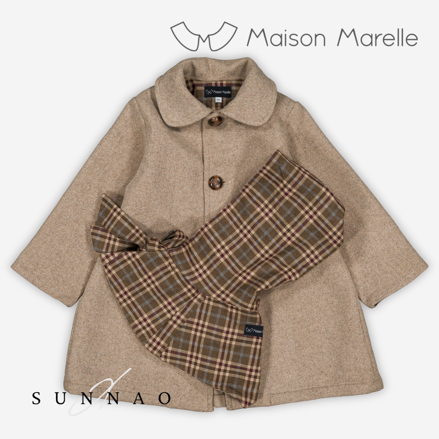 【予約】<Maison marelle> Coat long CLUNY amovible hood collar - wool nougat