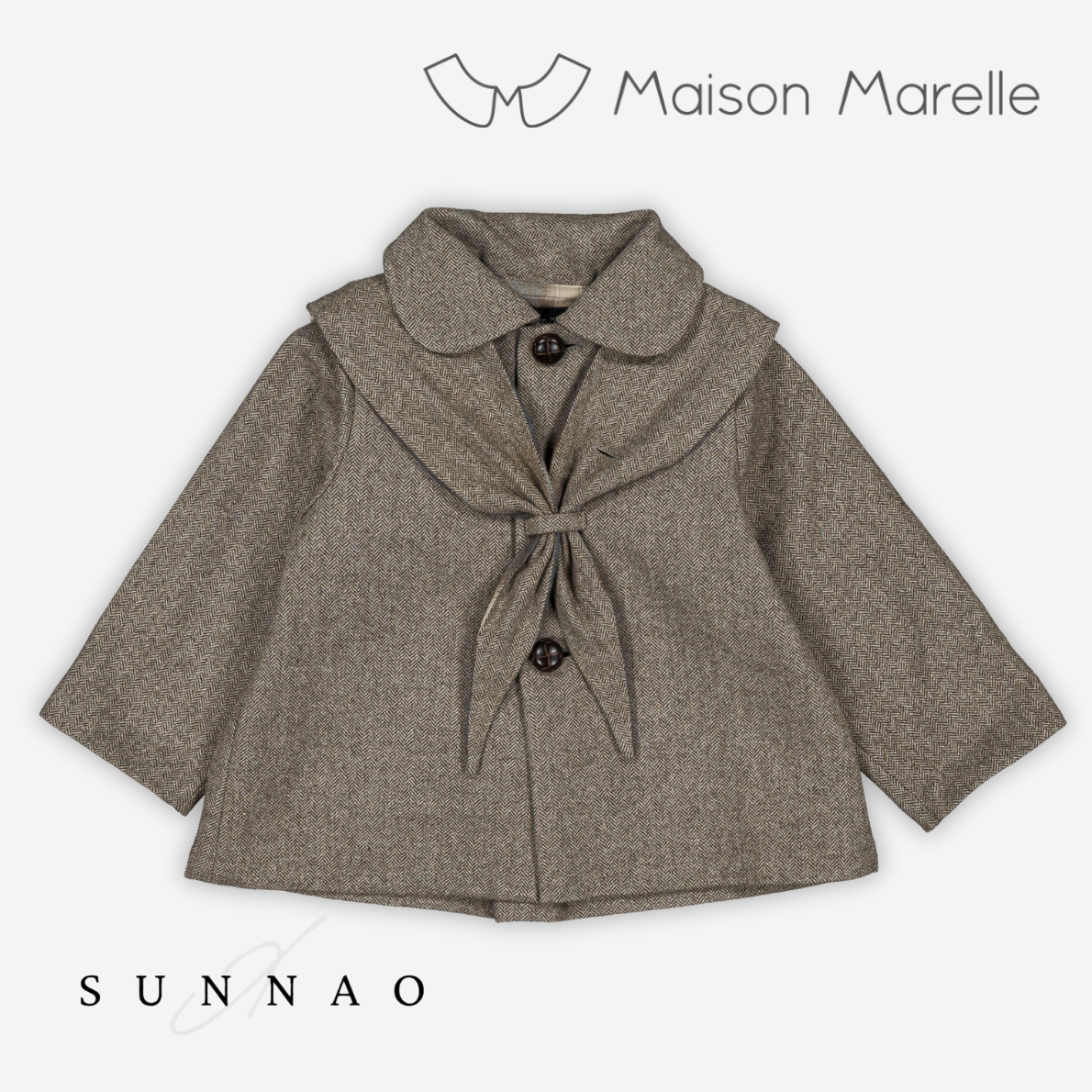 【予約】<Maison marelle> Coat short VOLTAIRE- wool chevron stone