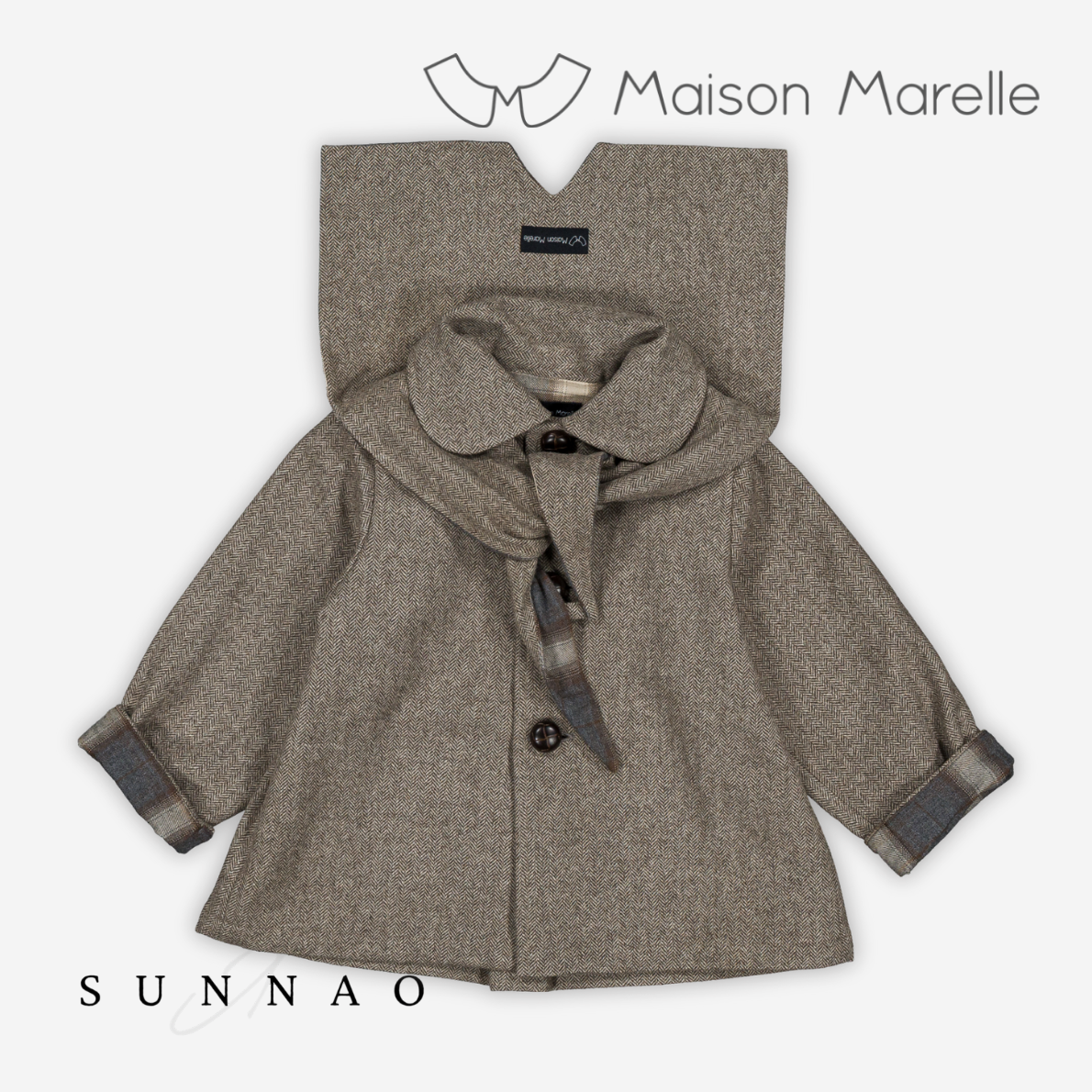 【予約】<Maison marelle> Coat short VOLTAIRE- wool chevron stone