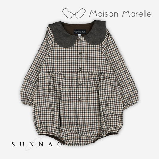 <Maison marelle> Romper BAC- gingham beige&gray