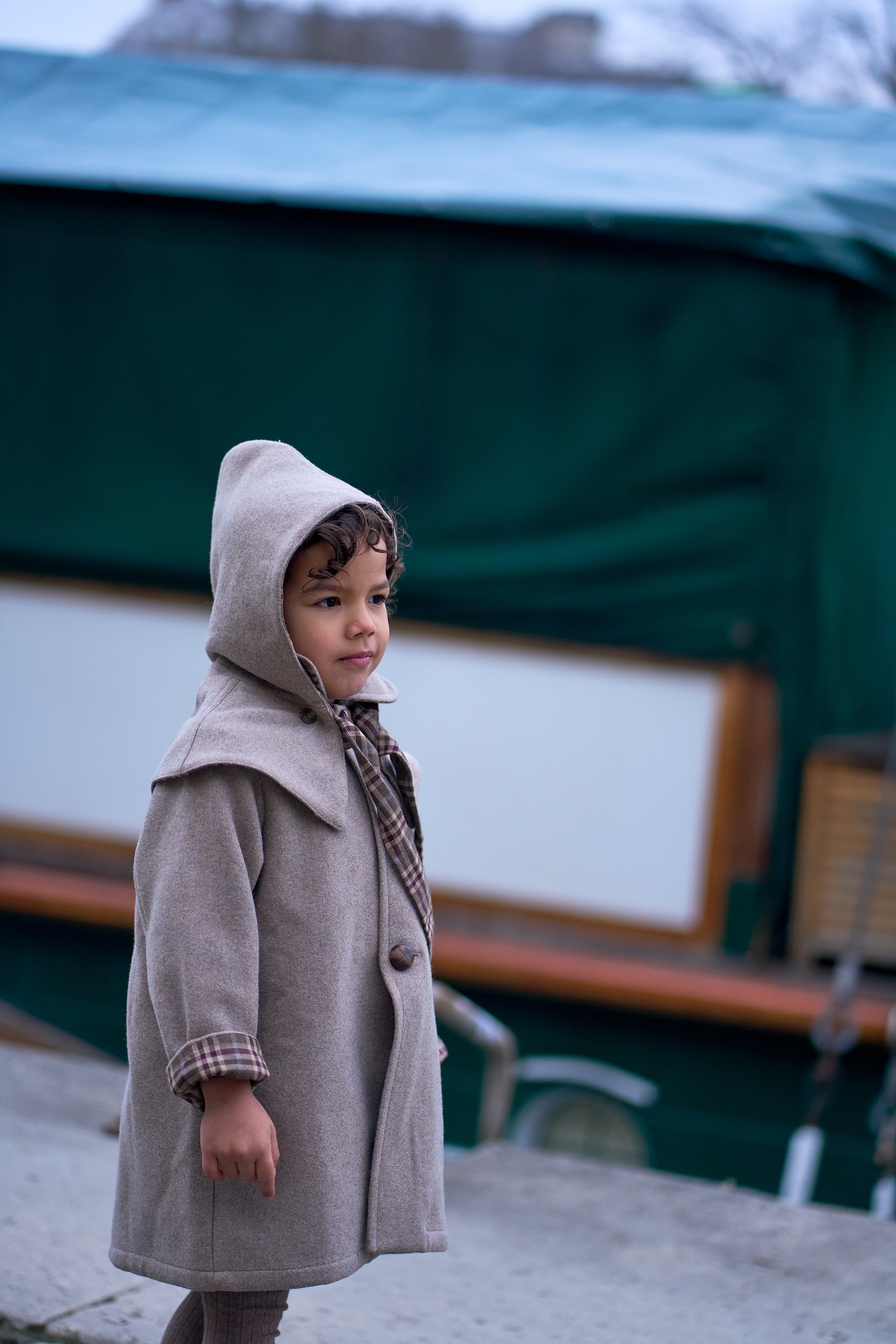 【予約】<Maison marelle> Coat long CLUNY amovible hood collar - wool nougat