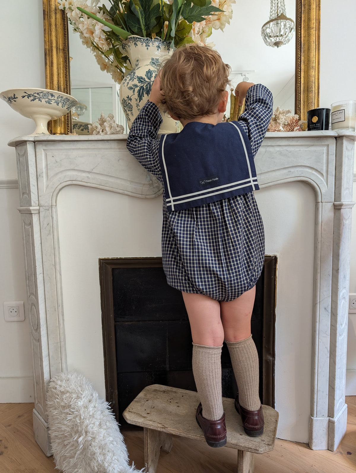 【オーダー会/送料無料】<Maison marelle> Romper BAC - Blue&ecru check