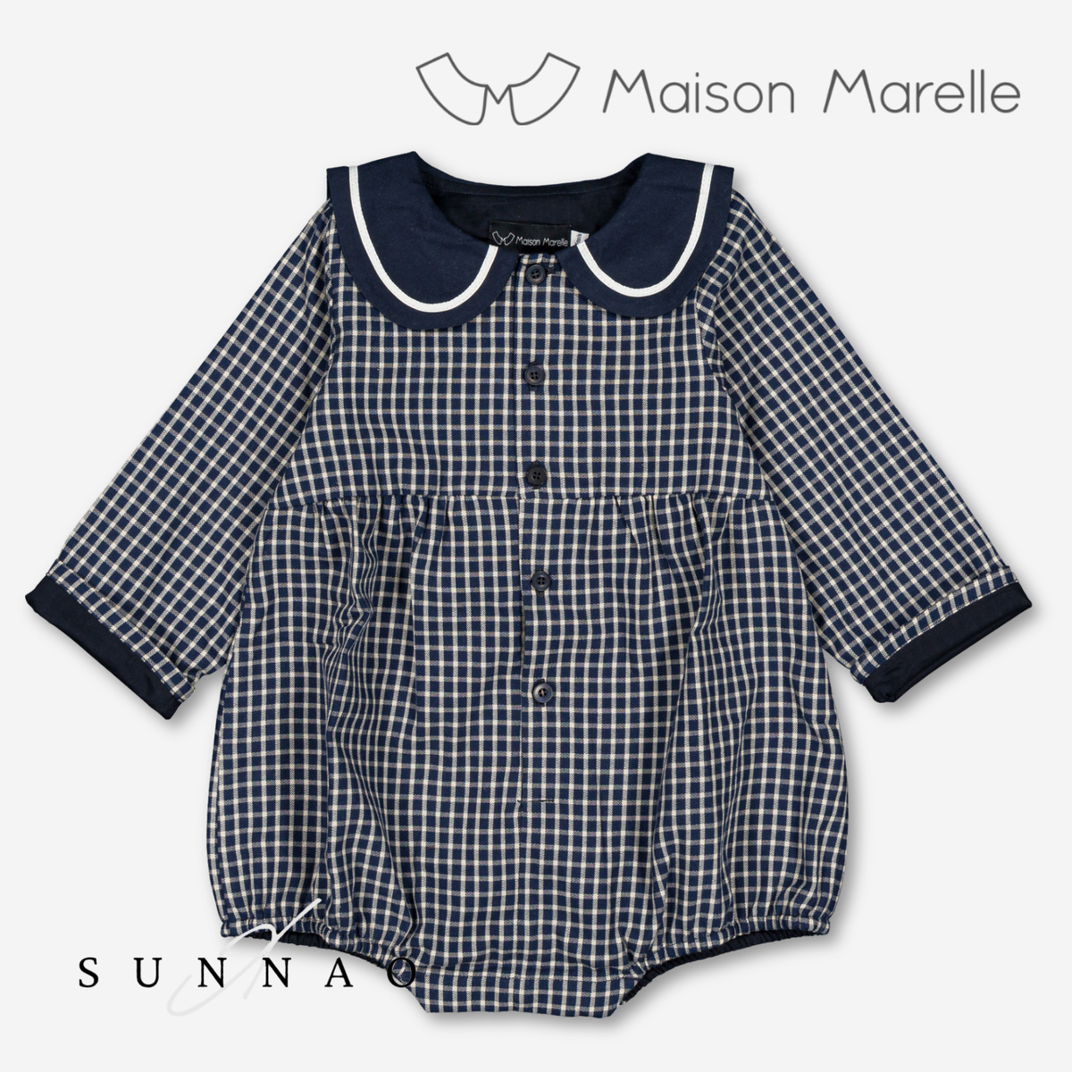 【オーダー会/送料無料】<Maison marelle> Romper BAC - Blue&ecru check