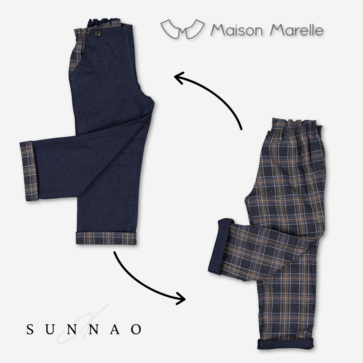 【オーダー会/送料無料】<Maison marelle> Pants LEBON - blue chevron /blue tartan