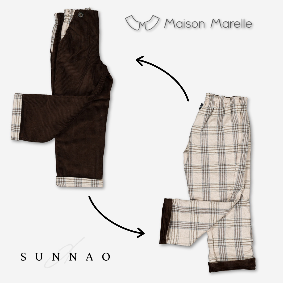 【オーダー会/送料無料】<Maison marelle> Pants LEBON - brown velvet/ beige tartan