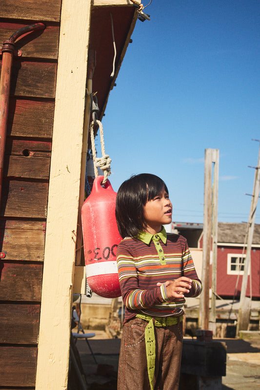 <Misha&Puff> Long Sleeve Polo - Raisin Patio Stripe