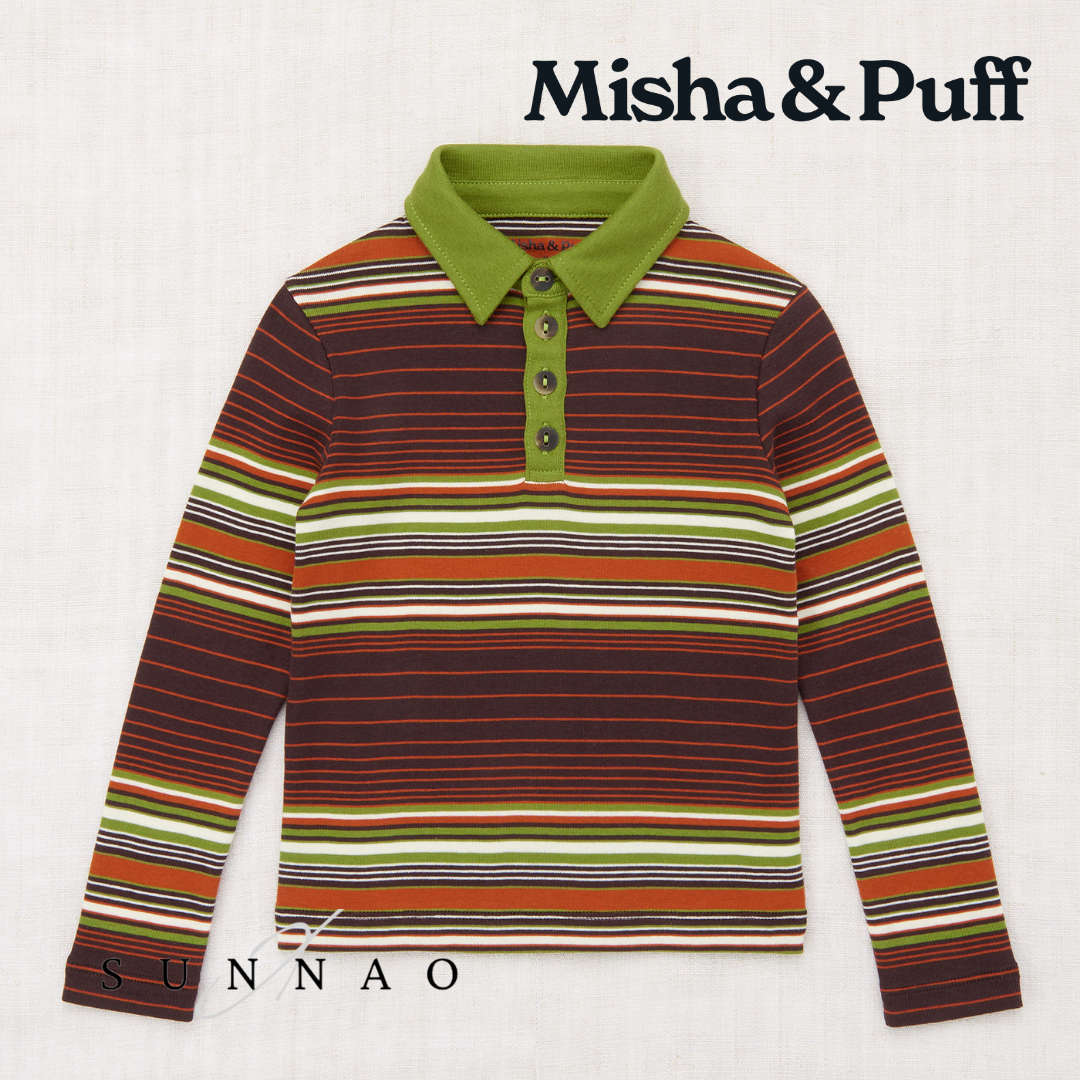 <Misha&Puff> Long Sleeve Polo - Raisin Patio Stripe