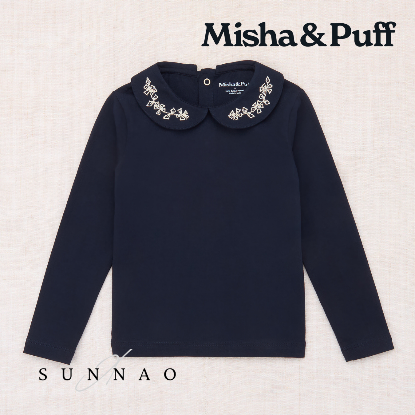 <Misha&Puff> Embroidered Peter Pan Top - Ink