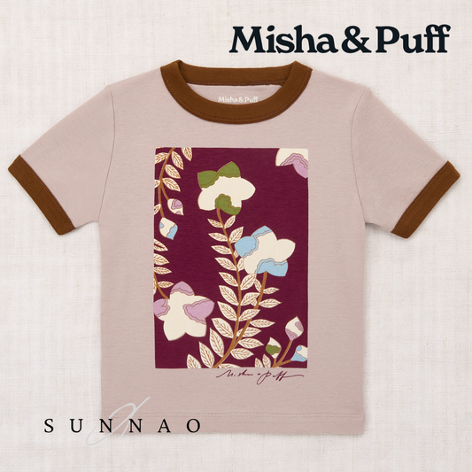 <Misha&Puff> Kikyo Flower Ringer Tee - Turtledove -DROP1　