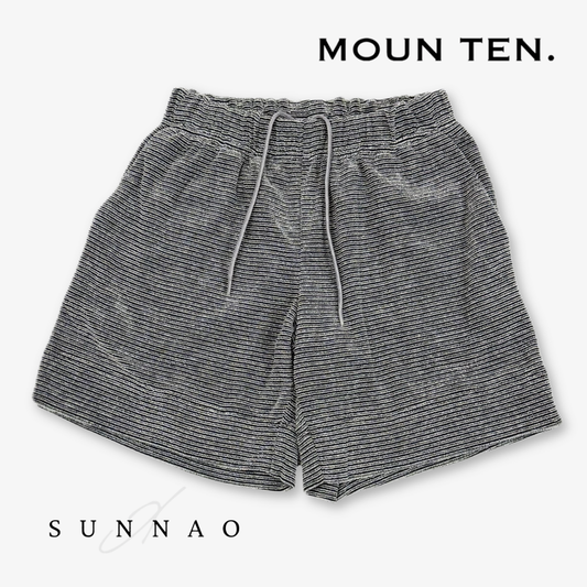 <Moun ten.> pile border half pants - ecru x charcoal　