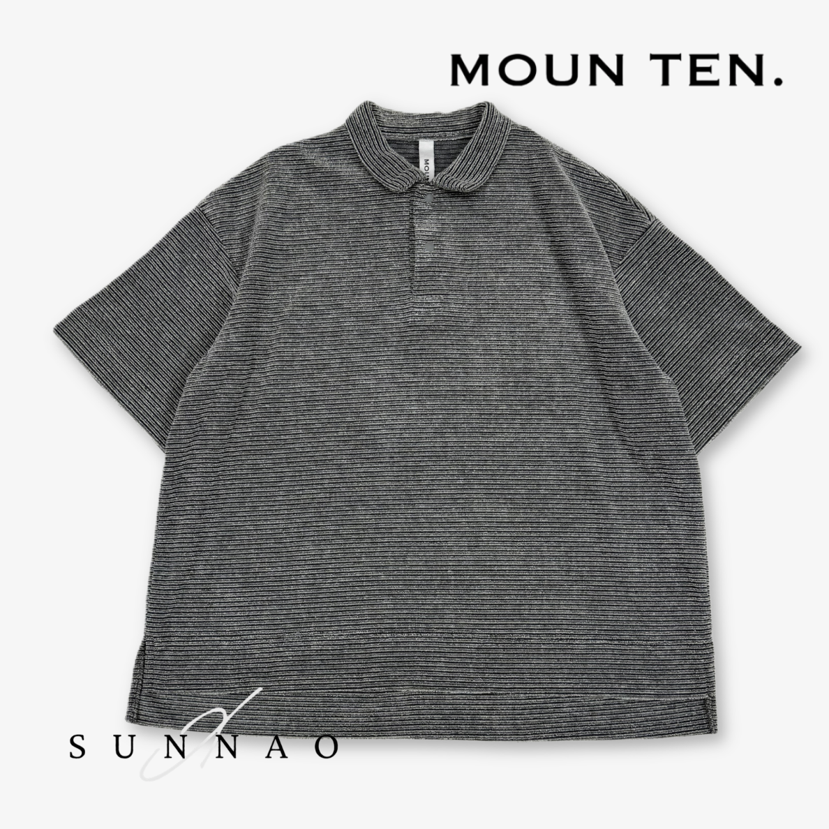 <Moun ten.> pile border polo shirt - ecru x charcoal　