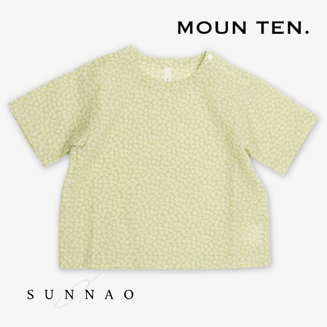 <Moun ten.> flower wave tee shirts - Leaf Green