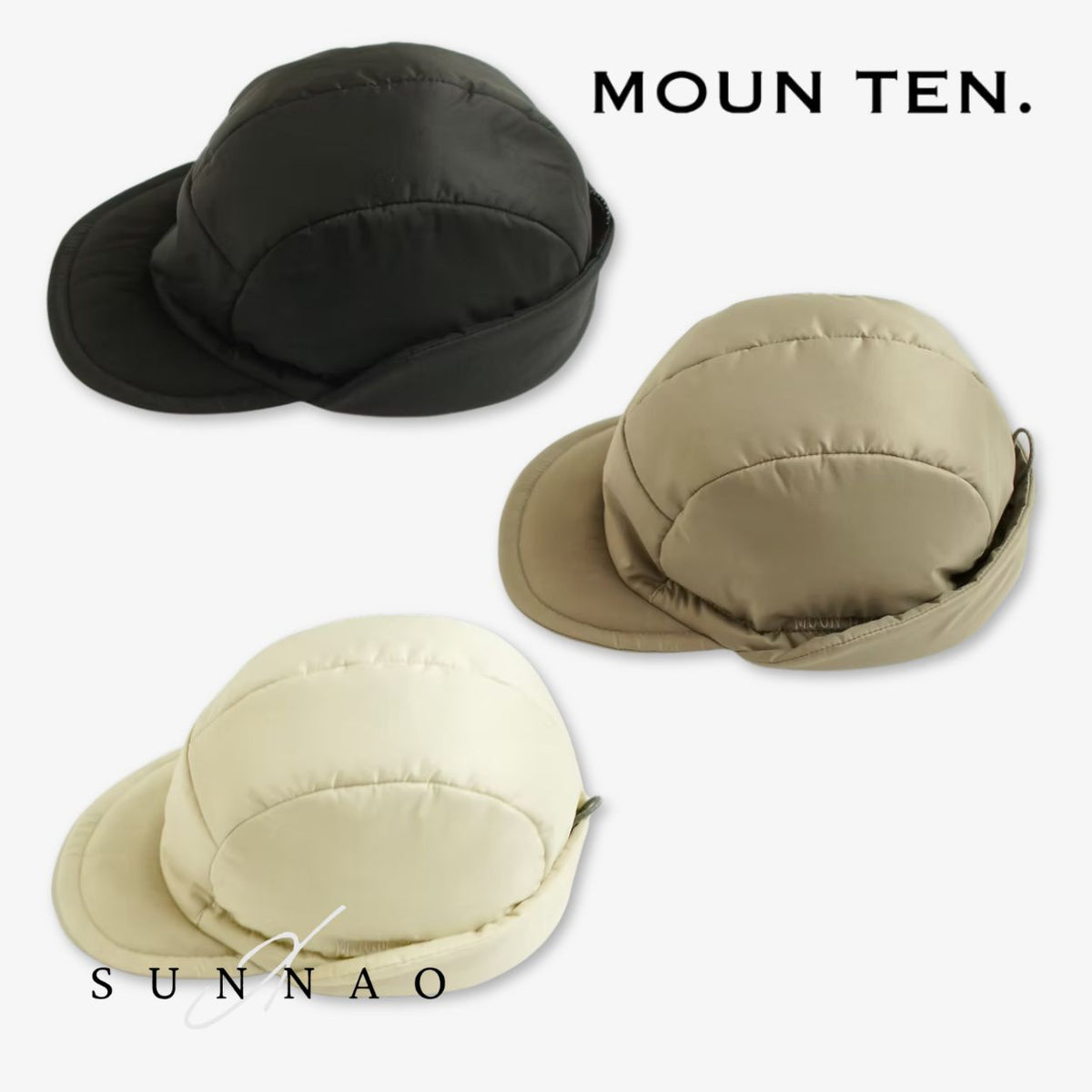 <Moun ten.> ear muffs puffcap - black/khaki/oyster