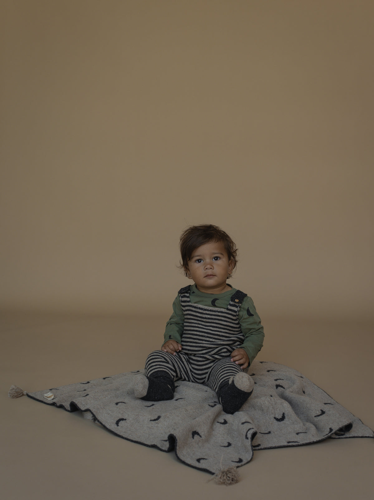 <Organic zoo> Charcoal Stripes Wool Salopettes