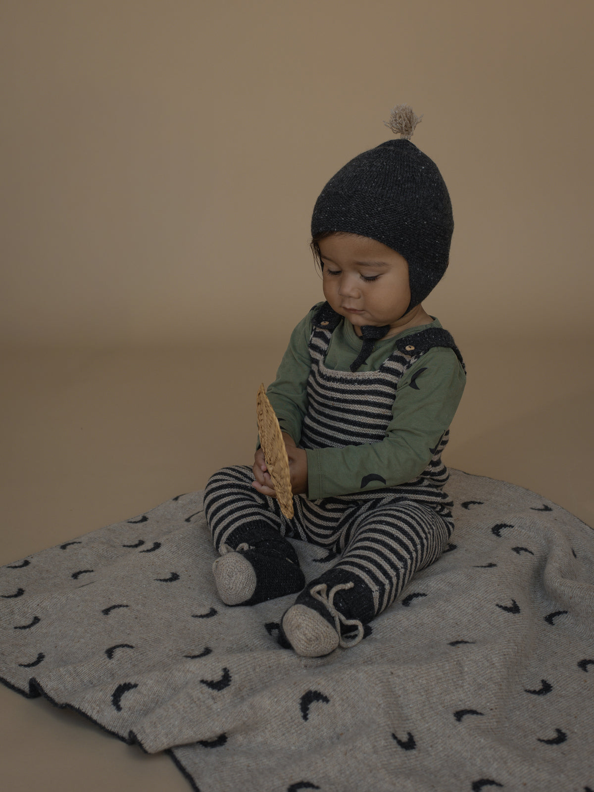 <Organic zoo> Charcoal Stripes Wool Salopettes