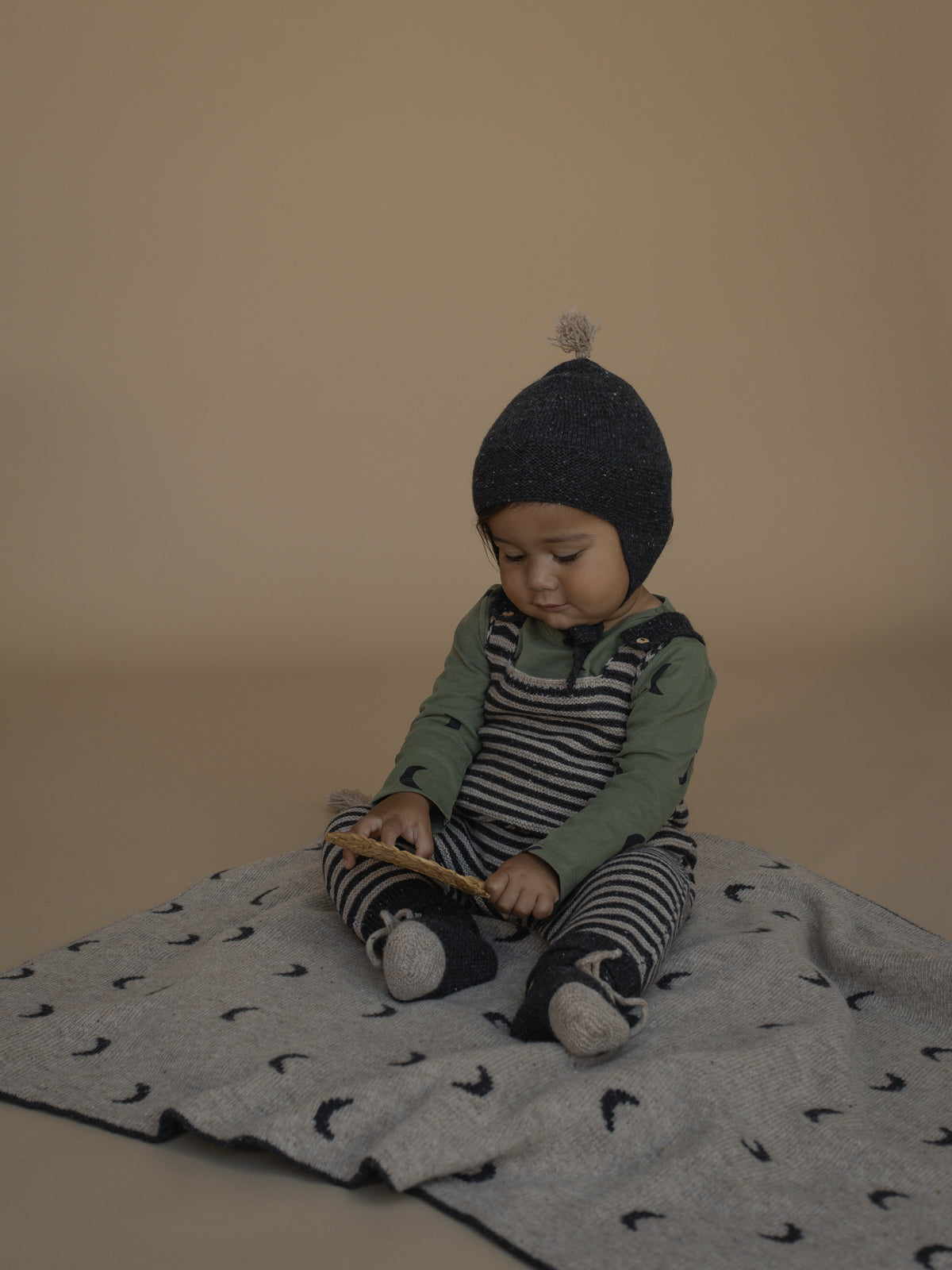 <Organic zoo> Charcoal Stripes Wool Salopettes
