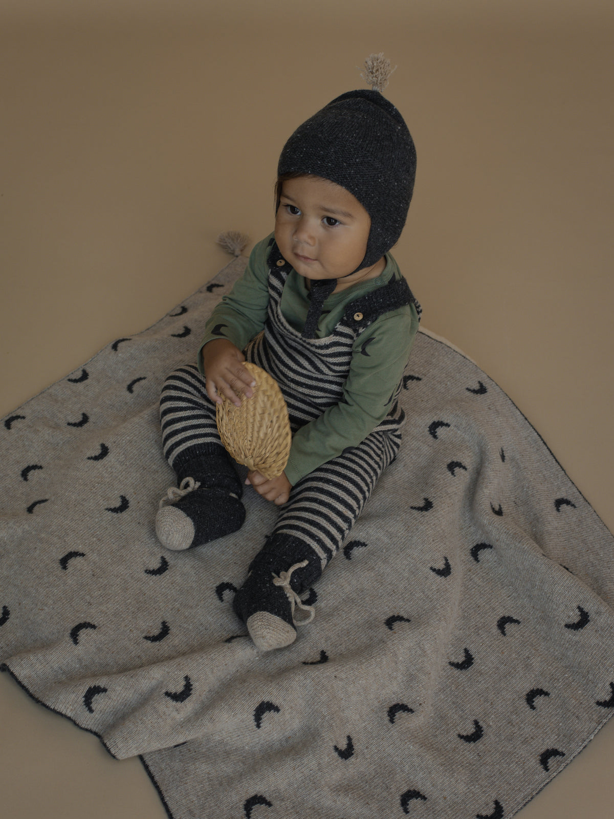 <Organic zoo> Charcoal Stripes Wool Salopettes