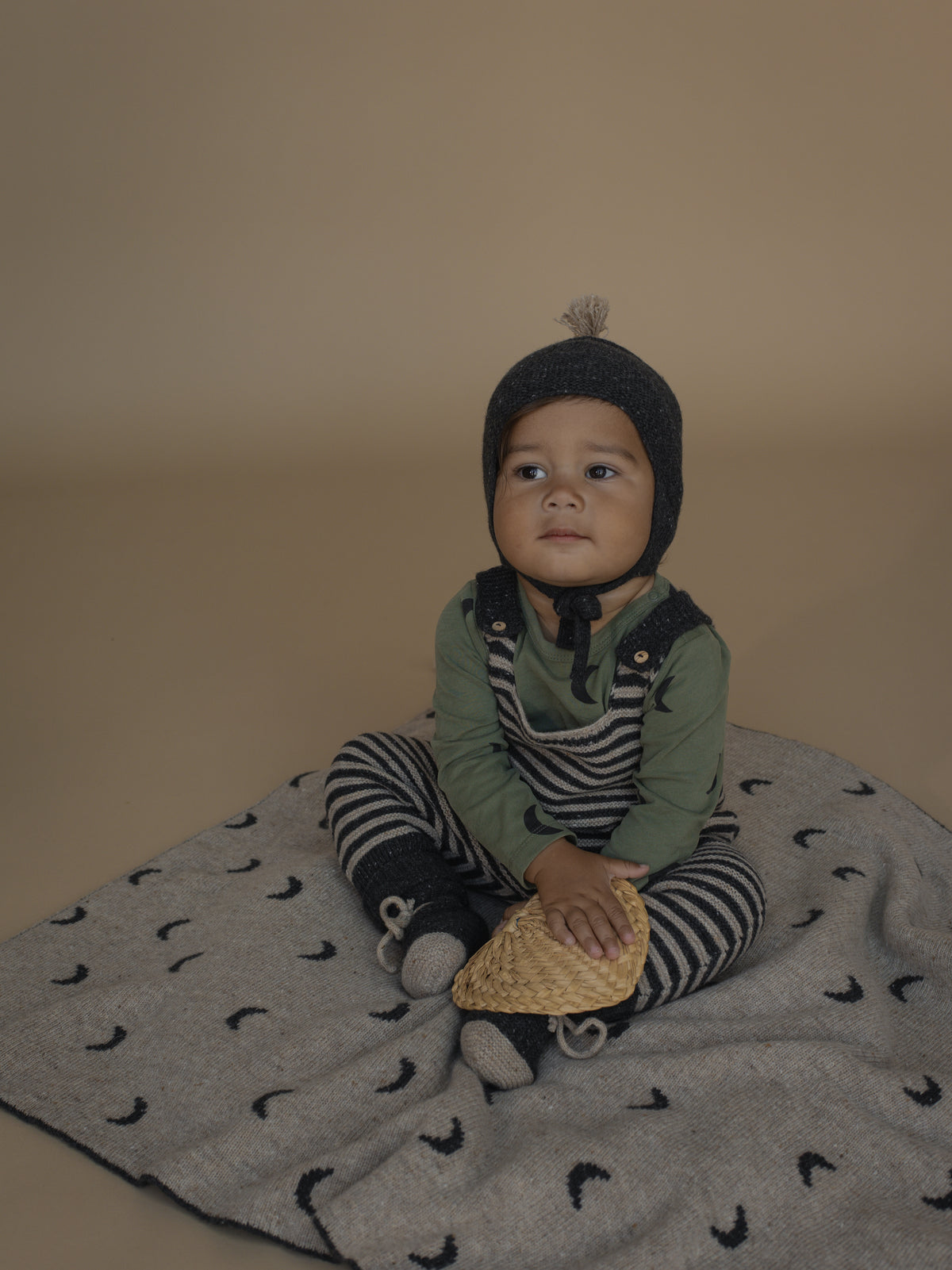 <Organic zoo> Charcoal Stripes Wool Salopettes