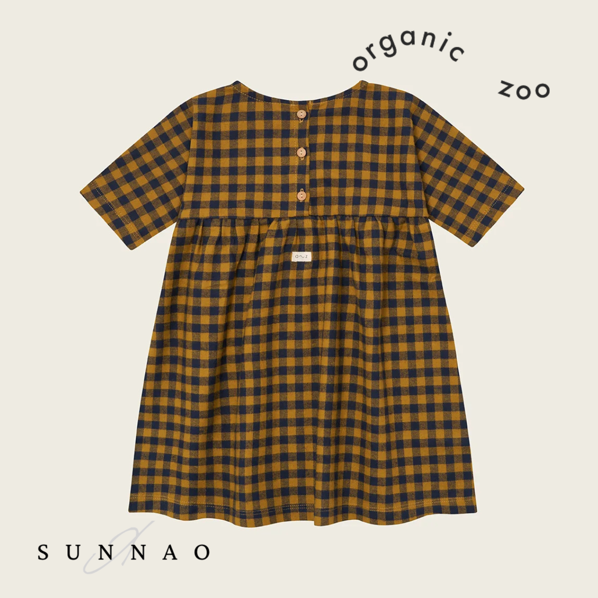 <Organic zoo>Blueberry Gingham Gather Dress