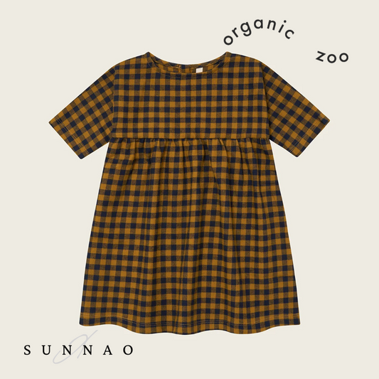 <Organic zoo>Blueberry Gingham Gather Dress