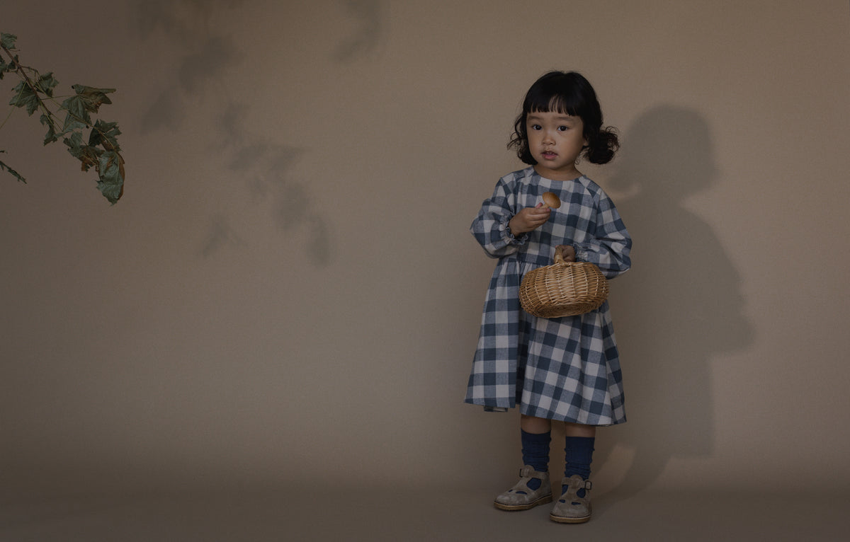 <Organic zoo> Fog Blue Gingham Field Dress
