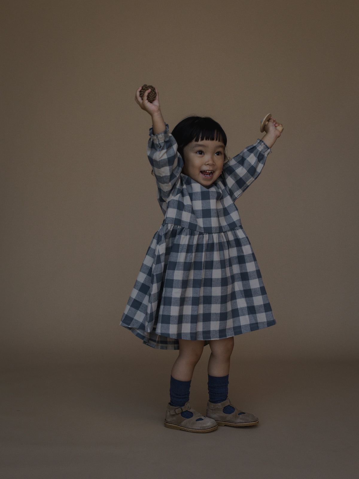 <Organic zoo> Fog Blue Gingham Field Dress