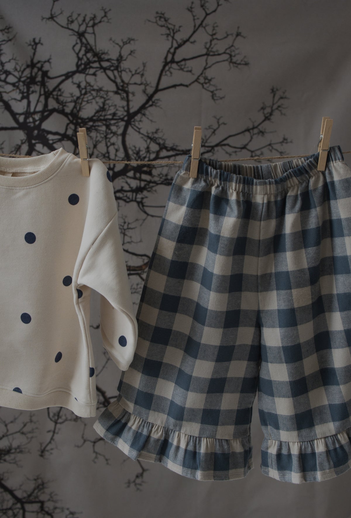 <Organic zoo> Fog Blue Gingham Frill Culotte