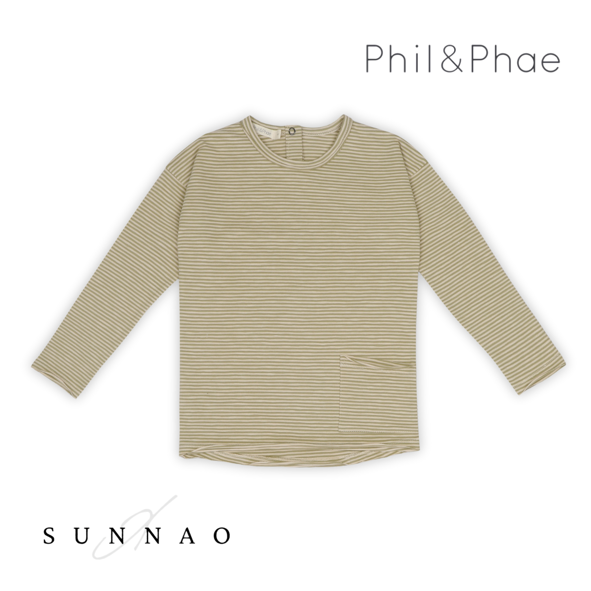 <Phil&Phae>Drop-shoulder top l/s stripes - soft moss stripes