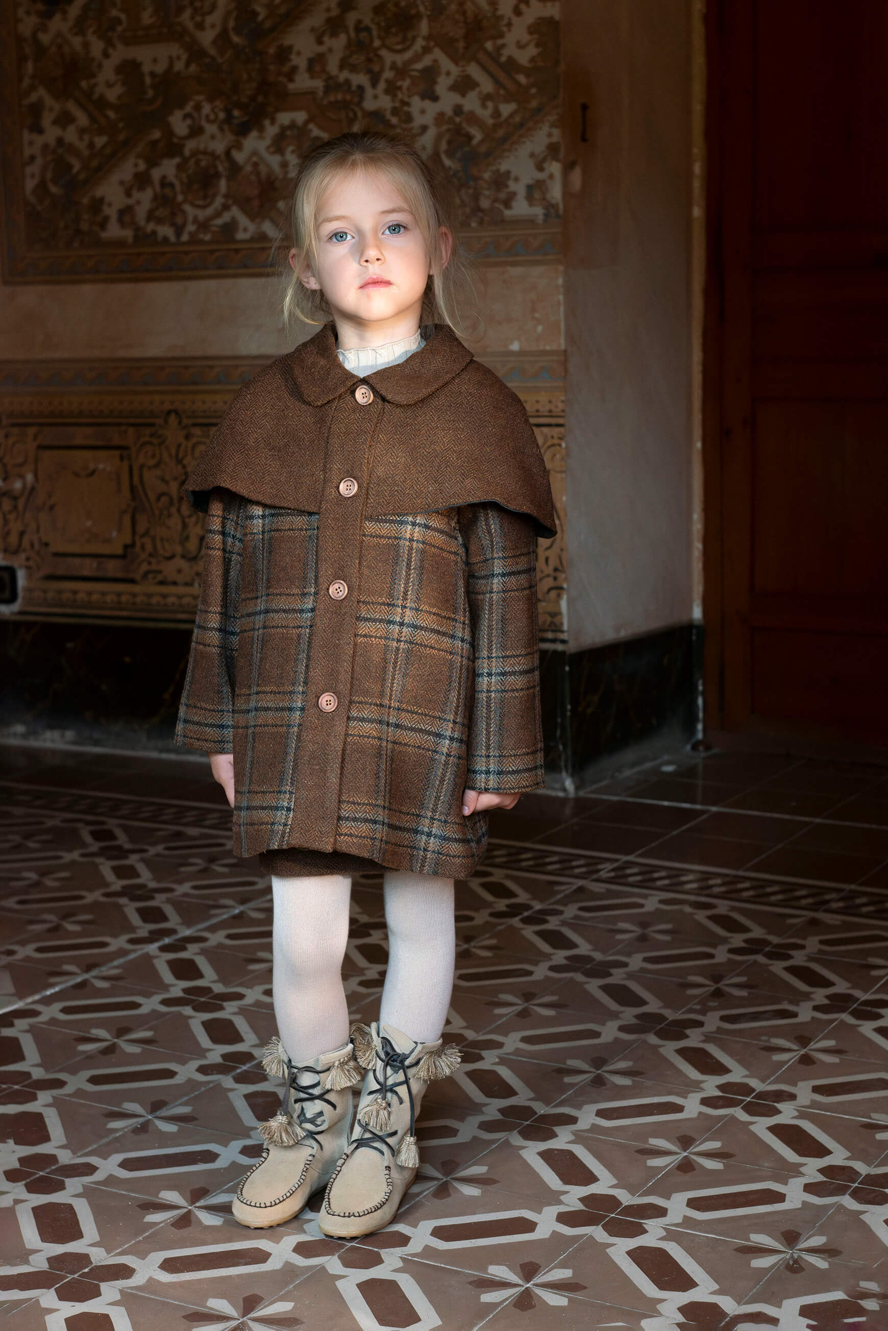<Popelin> Mod.60.1 - Brown plaid woollen cape coat　