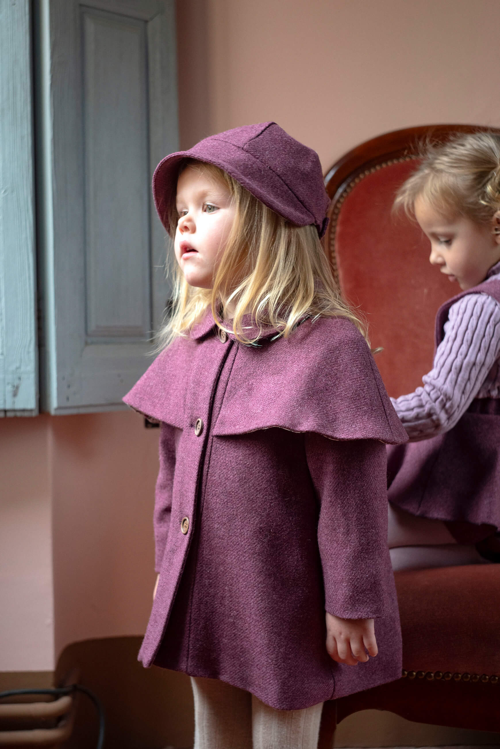 <Popelin> Mod.60.2 - Wine red woollen cape coat　