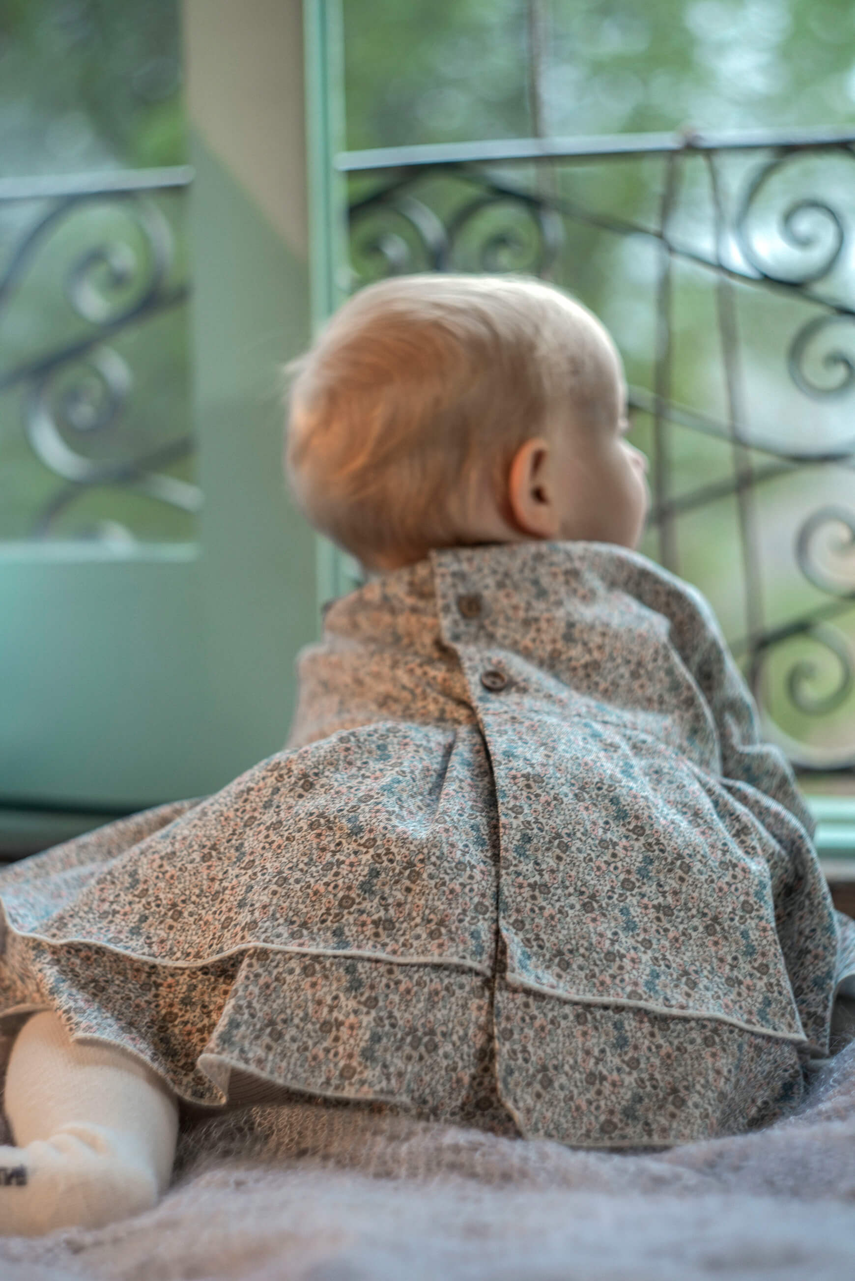 <Popelin> Mod.3.2 - Micro-flower romper suit with double layer skirt and baby collar