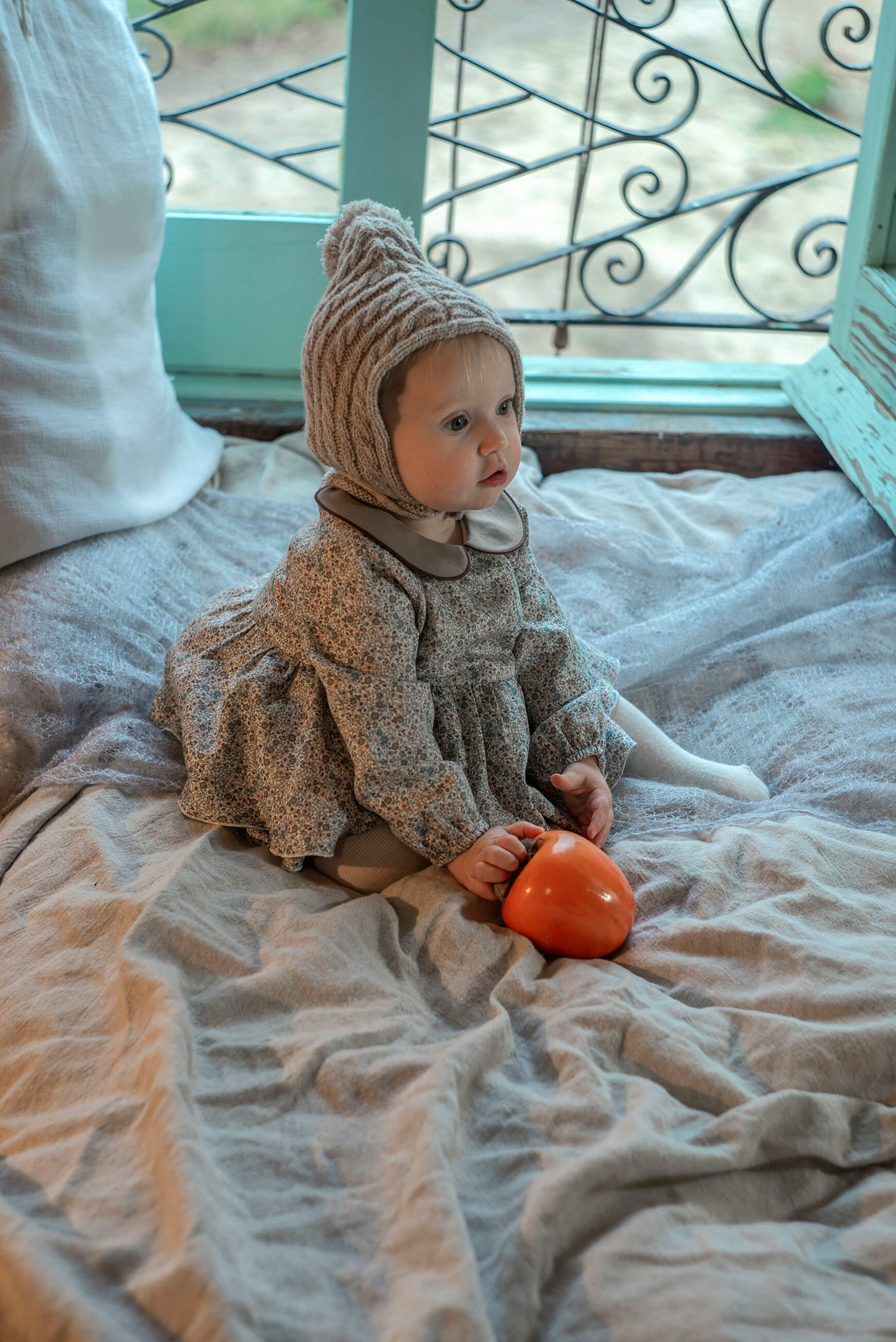 <Popelin> Mod.3.2 - Micro-flower romper suit with double layer skirt and baby collar