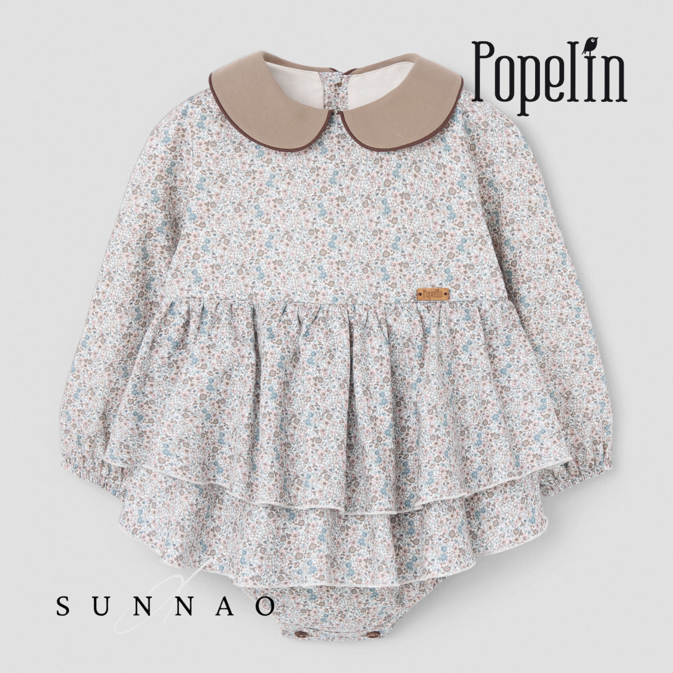 <Popelin> Mod.3.2 - Micro-flower romper suit with double layer skirt and baby collar