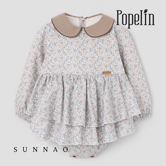 <Popelin> Mod.3.2 - Micro-flower romper suit with double layer skirt and baby collar