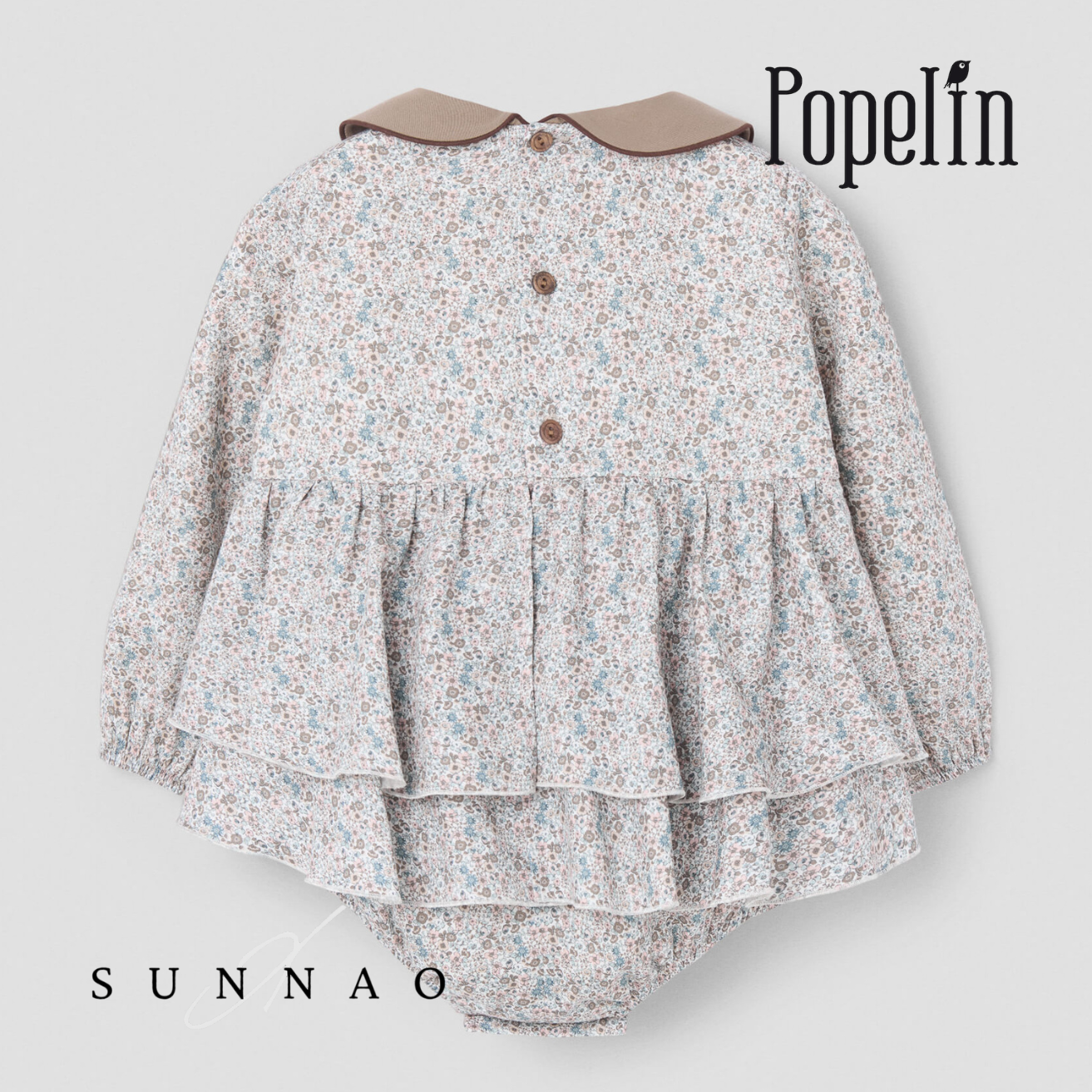 <Popelin> Mod.3.2 - Micro-flower romper suit with double layer skirt and baby collar