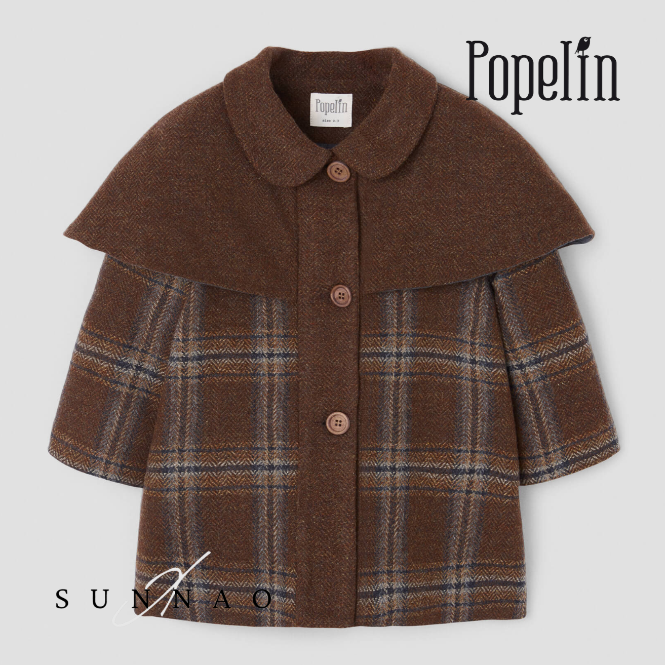 <Popelin> Mod.60.1 - Brown plaid woollen cape coat　