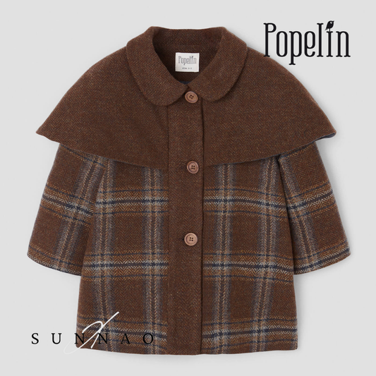 <Popelin> Mod.60.1 - Brown plaid woollen cape coat　