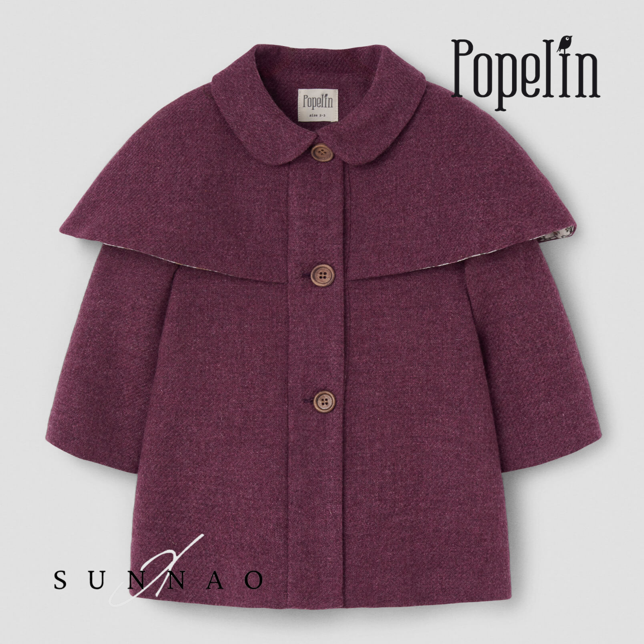 <Popelin> Mod.60.2 - Wine red woollen cape coat　